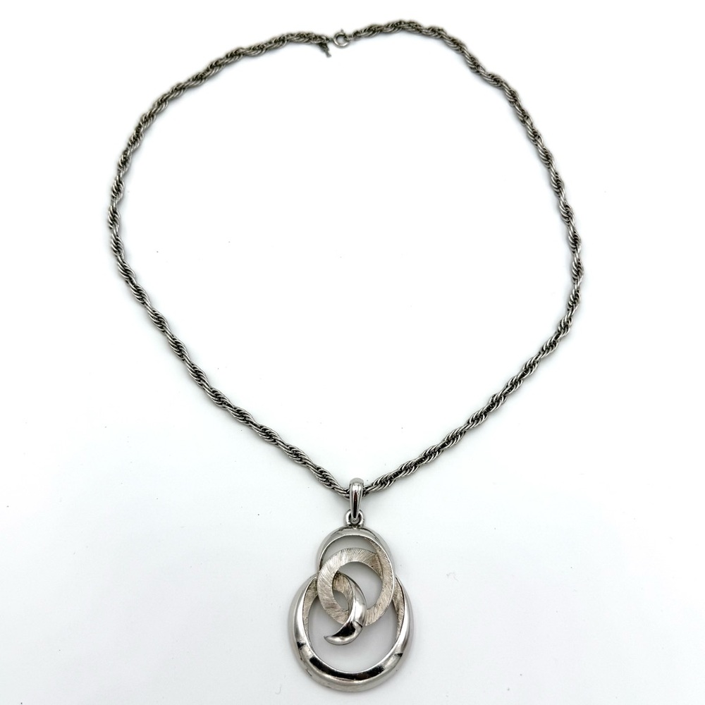 Signed Crown Trifari 1960s Swirl Vintage Pendant Necklace